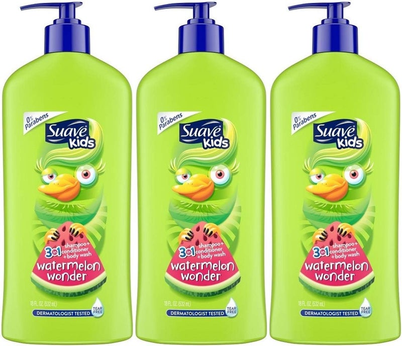 Suave شامبو وبلسم وغسول الجسم سوايف كيدز بنكهة البطيخ 3 في 1 - 18 أونصة (عبوة من 3) - Image 1